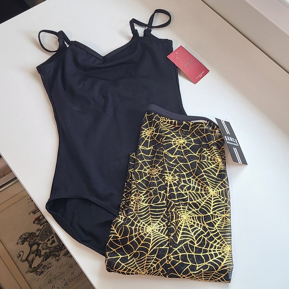 NWT adjustable Capezio M Leotard & NWT Spiderweb footless tights